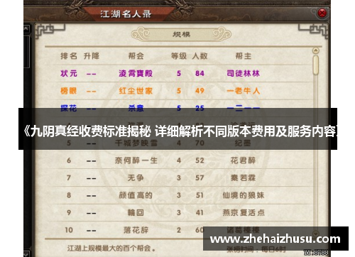 《九阴真经收费标准揭秘 详细解析不同版本费用及服务内容》